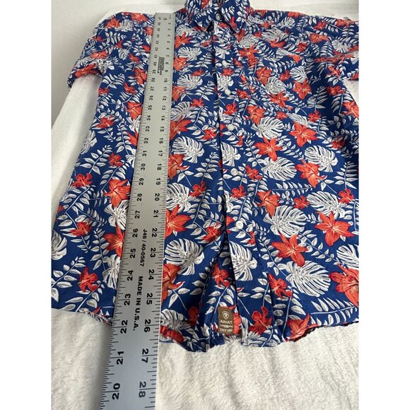 Ariat Men Floral Hawaiian Shirt XS Blue Tropical Short Sleeve Button Down Cotton - Picture 9 of 9
